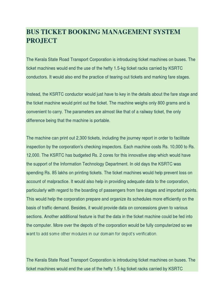 Bus Ticket Booking Management System Project New Proposal Pdf