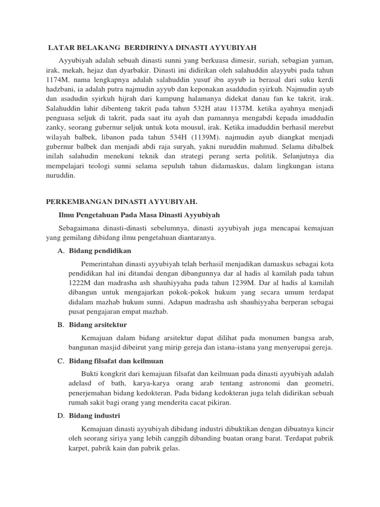 LATAR BELAKANG Berdirinya Dinasti Ayubiyah PDF
