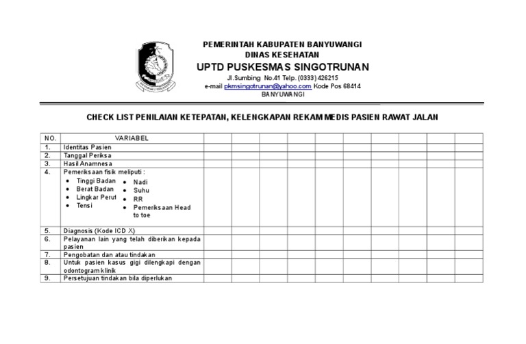 Check List Kelengkapan Isi Rekam Medis Baru | PDF