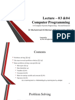 Lecture - 0 3 & 0 4 Computer Programming: DR Muhammad Ali Memon IICT, University of Sindh