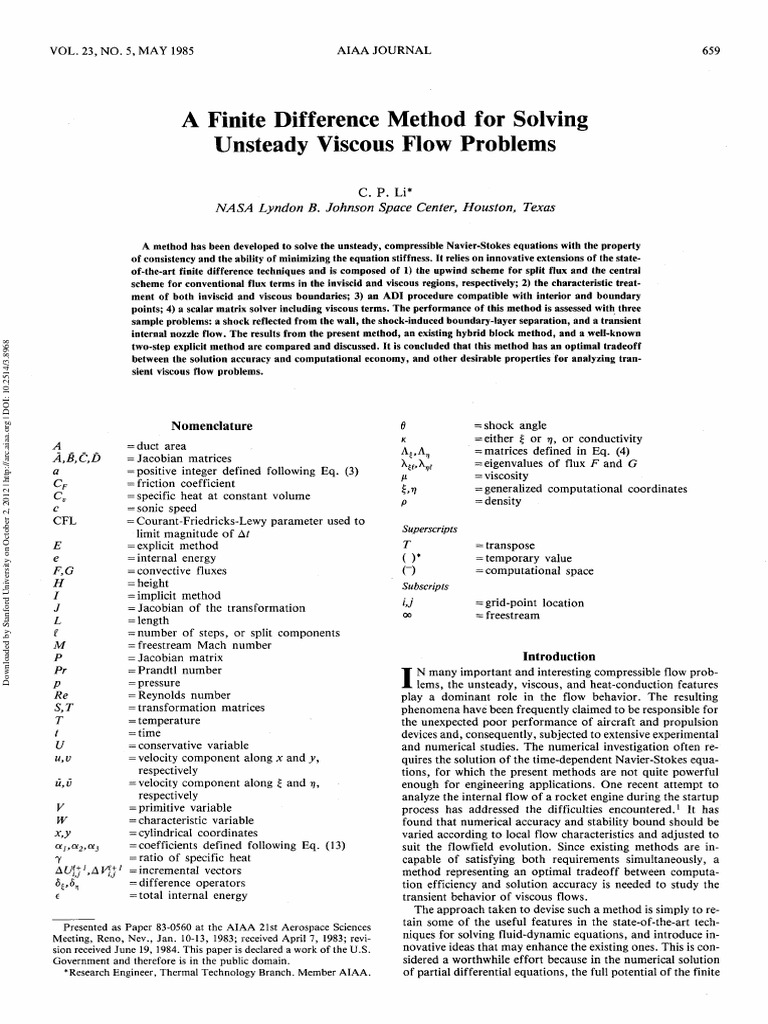 Finite Difference Method for Viscous Flow | PDF | Navier–Stokes ...