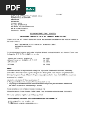 Housing Loan (0363675100002233) Provisional Certificate-2017-18 PDF | PDF