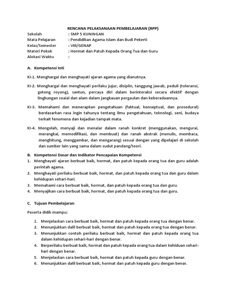 Rencana Pelaksanaan Pembelajaran