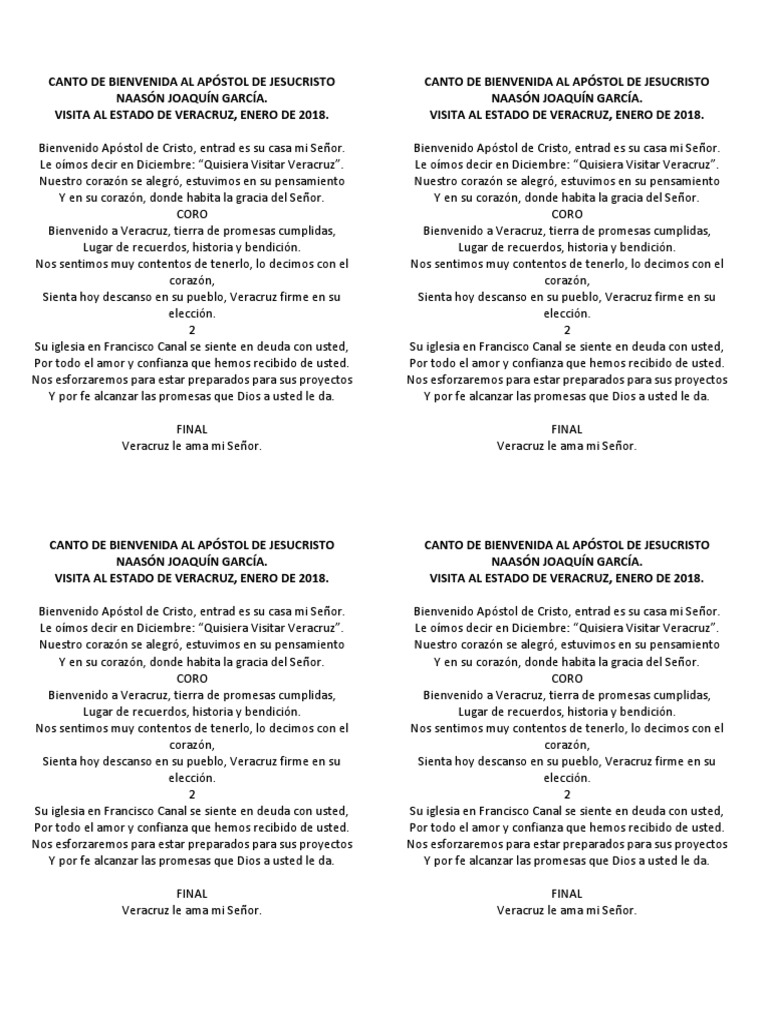 Canto de Bienvenida Al Apóstol de Jesucristo | PDF | Cristo (título) |  Comportamiento religioso y experiencia, image size:768x1024