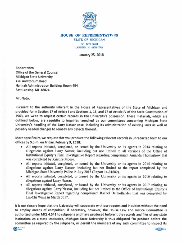 House Letter To MSU | PDF