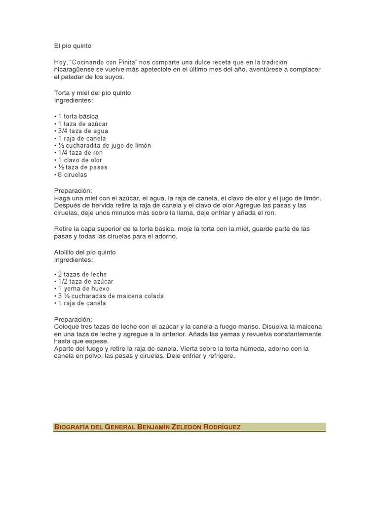 Receta del Pío Quinto Nicaragüense | PDF | Nicaragua | Agitación
