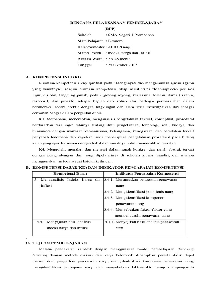 Rpp Permintaan Penawaran Uang Pertemuan 1