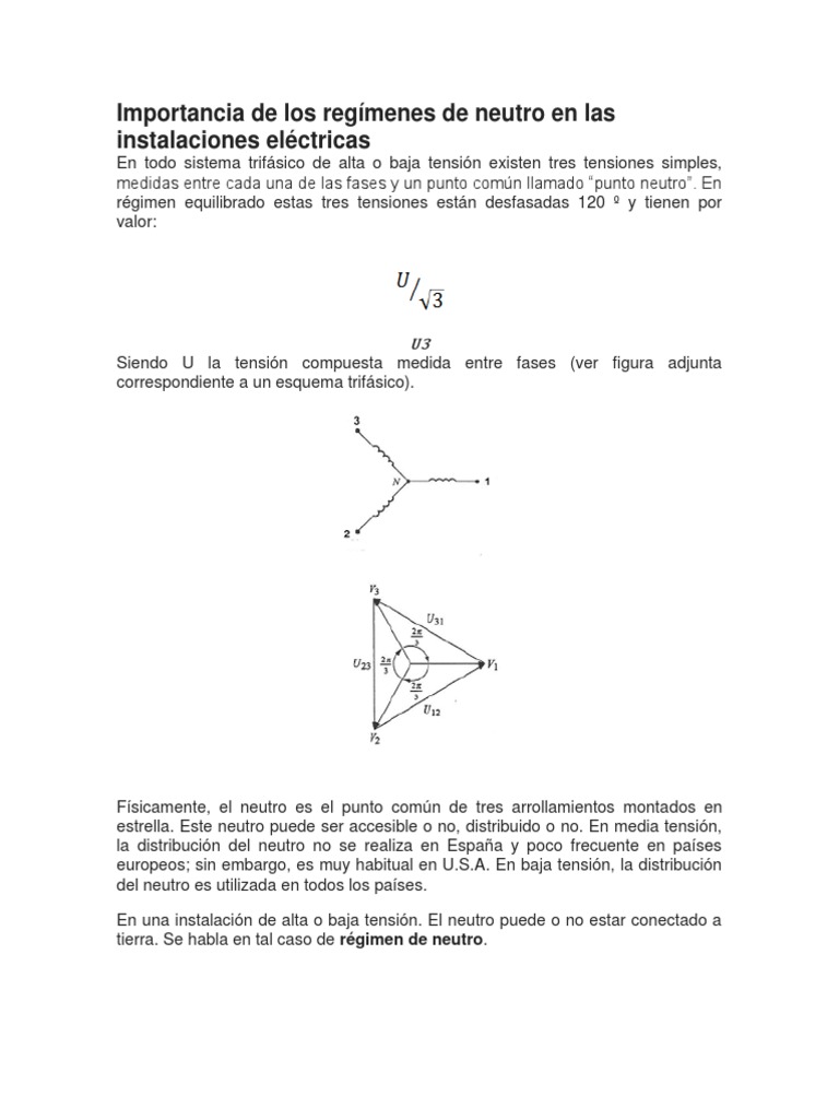 Importancia del Régimen de Neutro Eléctrico | PDF | Electromagnetismo ...