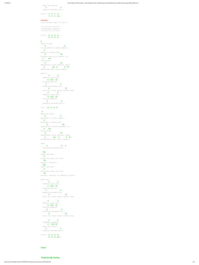 Kunci Gitar 4 20 Fourtwnty Zona Nyaman Ost Filosofi Kopi 2 Chord Dasar Kunci Gitar Lirik Lagu C Chordtela Pdf