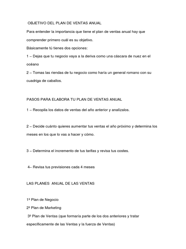 Guía para el Plan de Ventas Anual | PDF | Presupuesto | Business