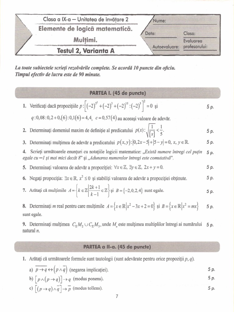 9 T2 A B Elemente De Logica Matematica Multimi