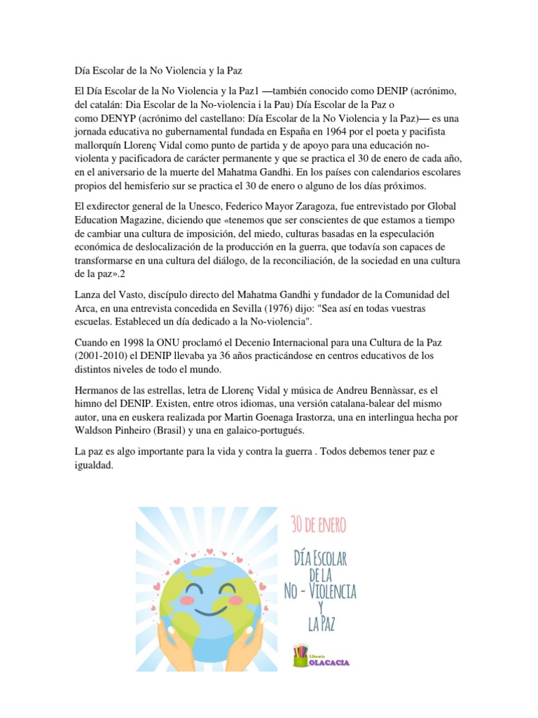 Día Escolar de la Paz y No Violencia | PDF | Política | Ciencias sociales
