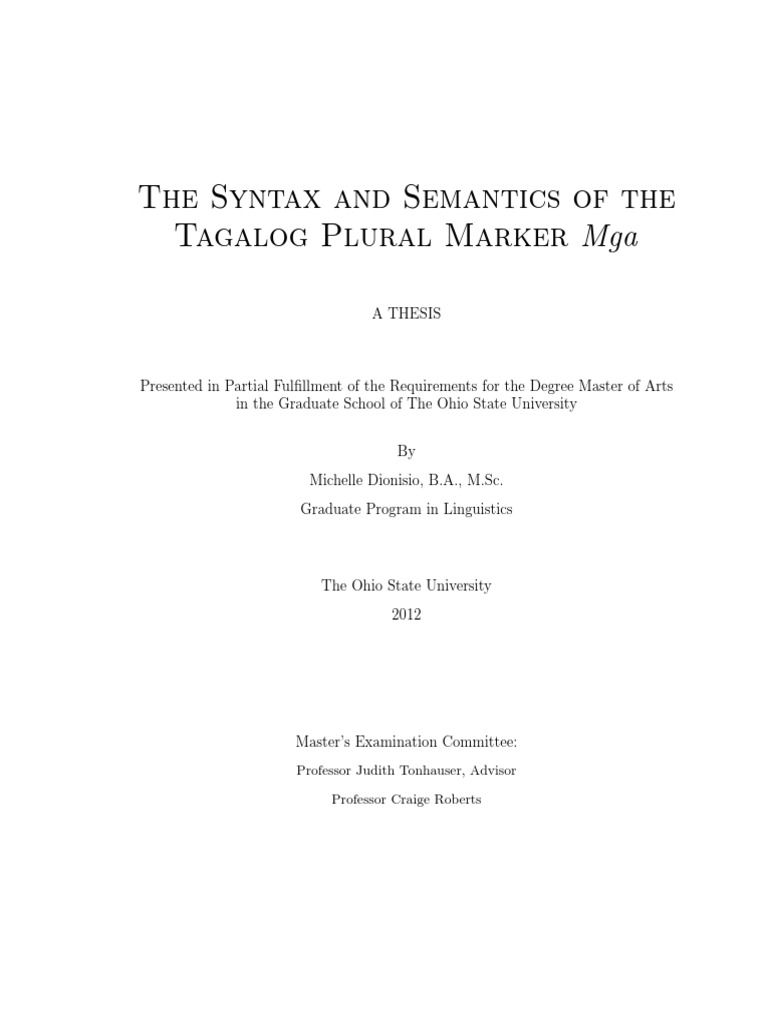Dionisio Syntax of Tagalog | PDF | Part Of Speech | Lexical Semantics