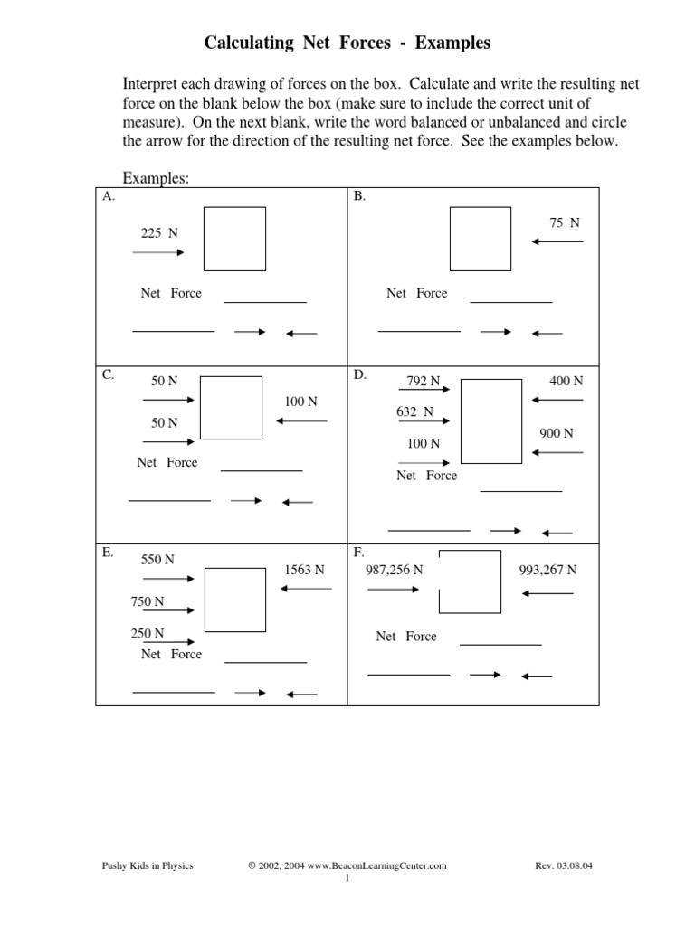 Calculating Net Force WKSHT  Physics  Physical Sciences Regarding Net Force Worksheet Answers