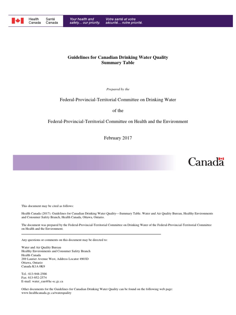 Guidelines For Canadian Drinking Water Quality PDF Water Quality