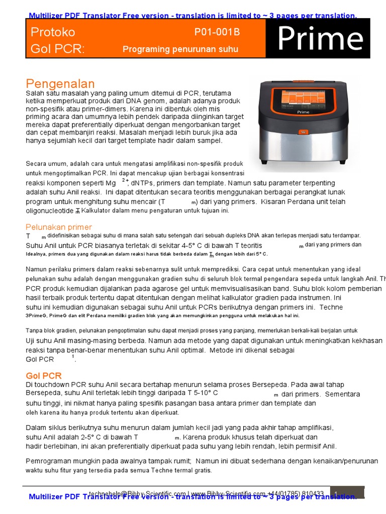 P01 001B Touchdown PCR | PDF | Teknologi & Rekayasa