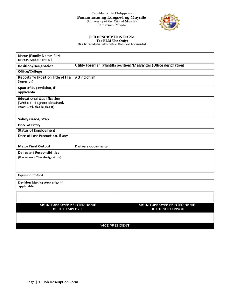 Job Description Form PDF