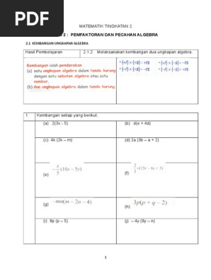 Bab 2 Pemfaktoran Dan Pecahan Algebra Pdf