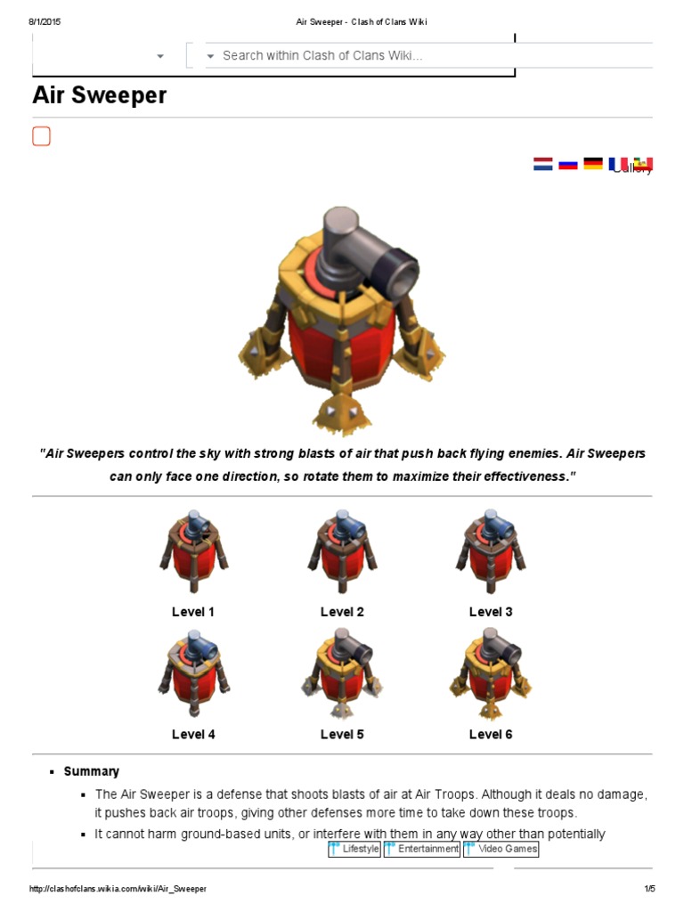 Air Sweeper Clash Of Clans Wiki