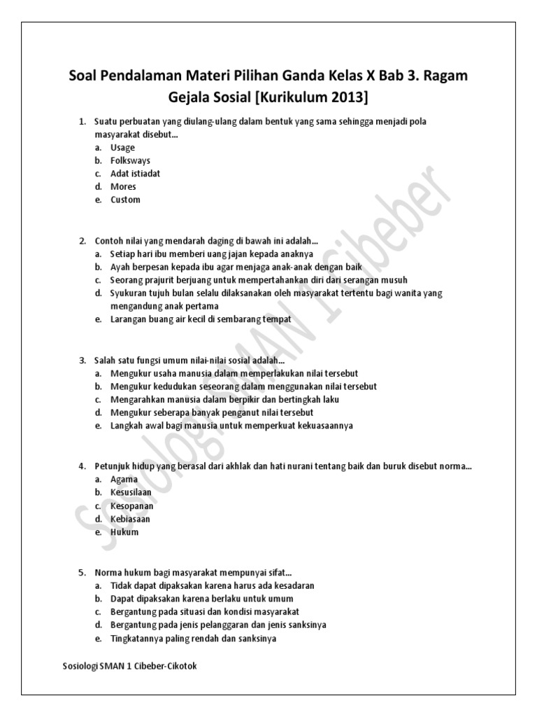 Soal Pendjalaman Materi Pilihan Ganda Kelas X Bab 3. Ragam