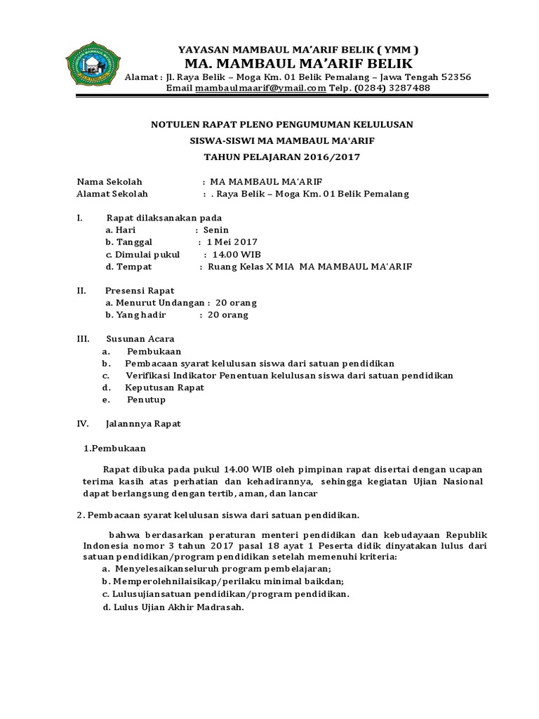 Notulen Rapat Pleno Pengumuman Kelulusan Pdf