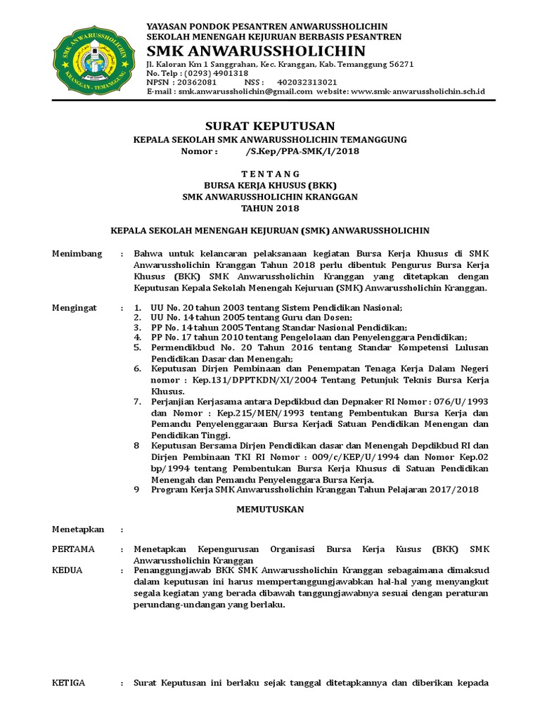 Contoh Sk Bkk Smk 2020 Docx - IMAGESEE