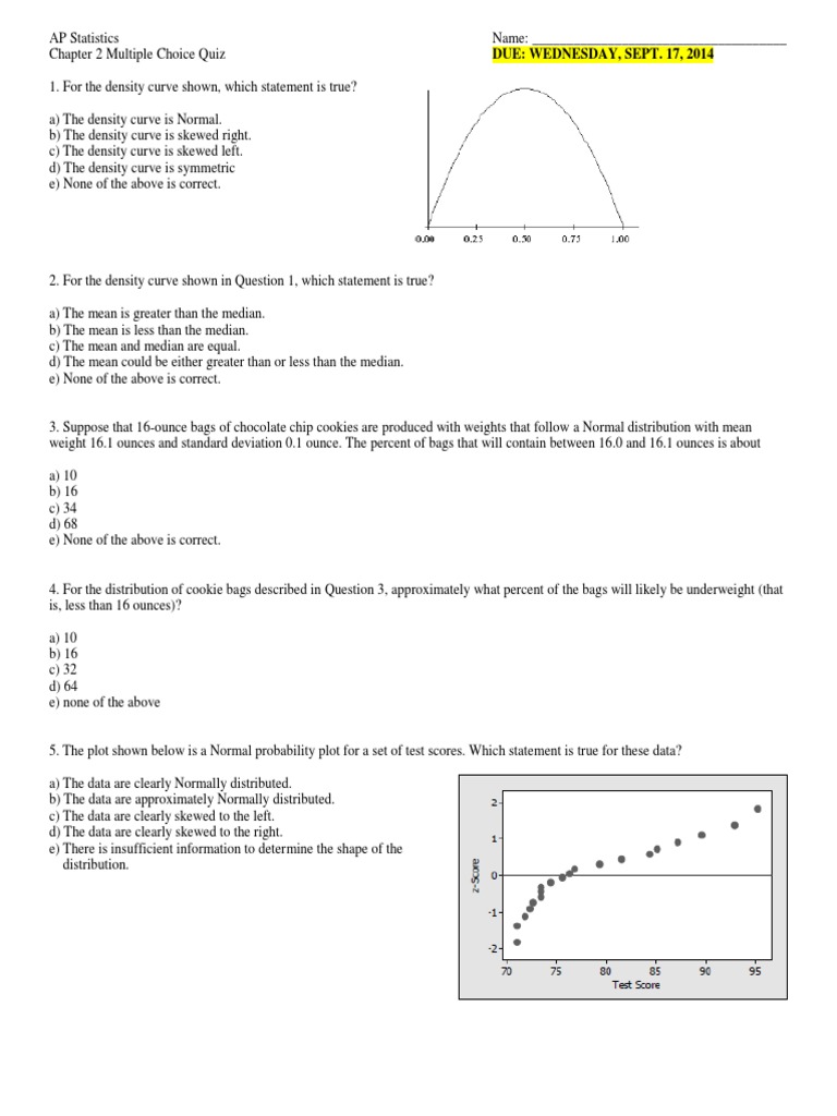Chapter 2 MC Quiz | PDF | Skewness | Normal Distribution