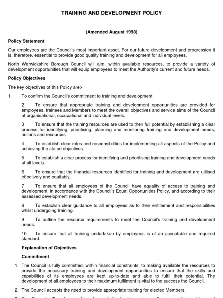 Training and Development Policy | PDF | Employment | Performance Appraisal