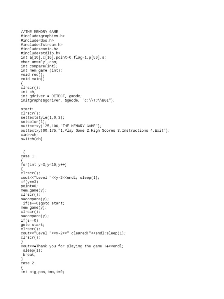 Memory Game C++ Program | PDF | Computer Programming | Computing