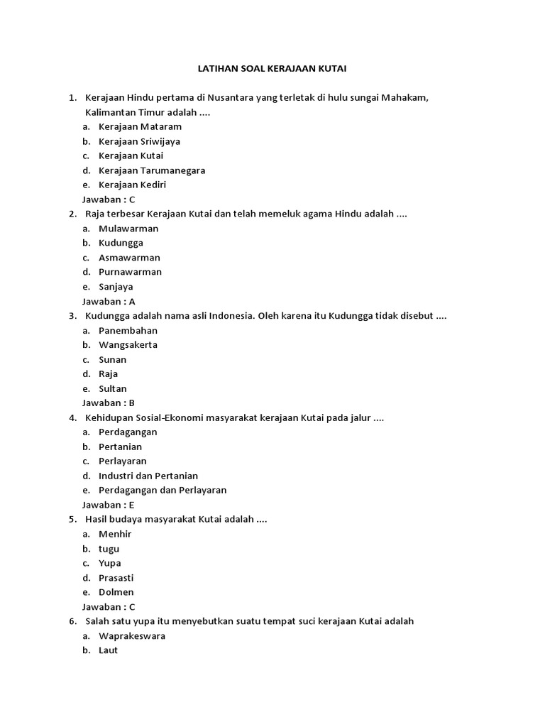 Latihan Soal Kerajaan Kutai