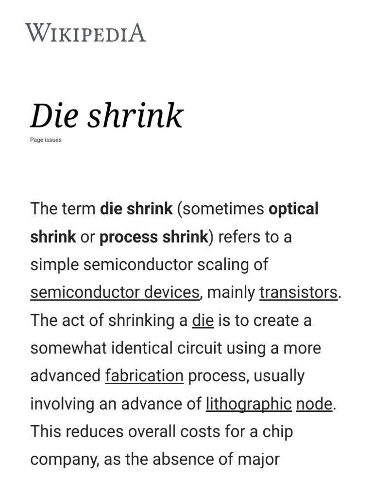 Die Shrink: Shrink or Process Shrink) Refers To A | PDF | Semiconductor ...