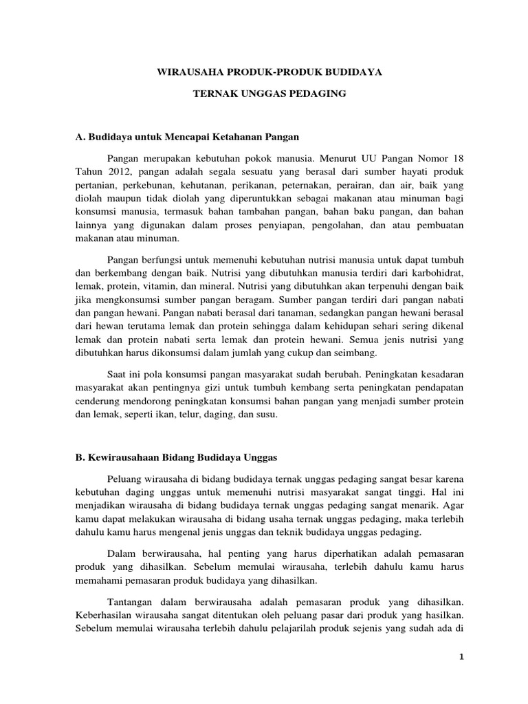 Wirausaha Produk Unggas Pedaging