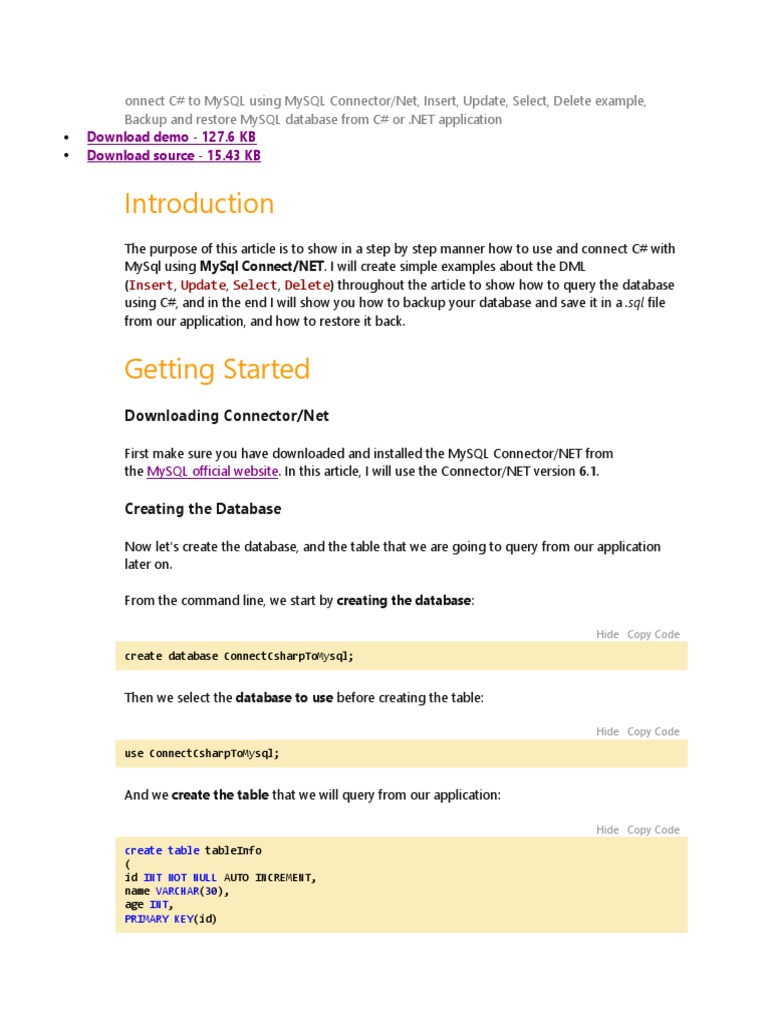 Downloading Connector/Net: Insert Update Select Delete | PDF | My Sql ...