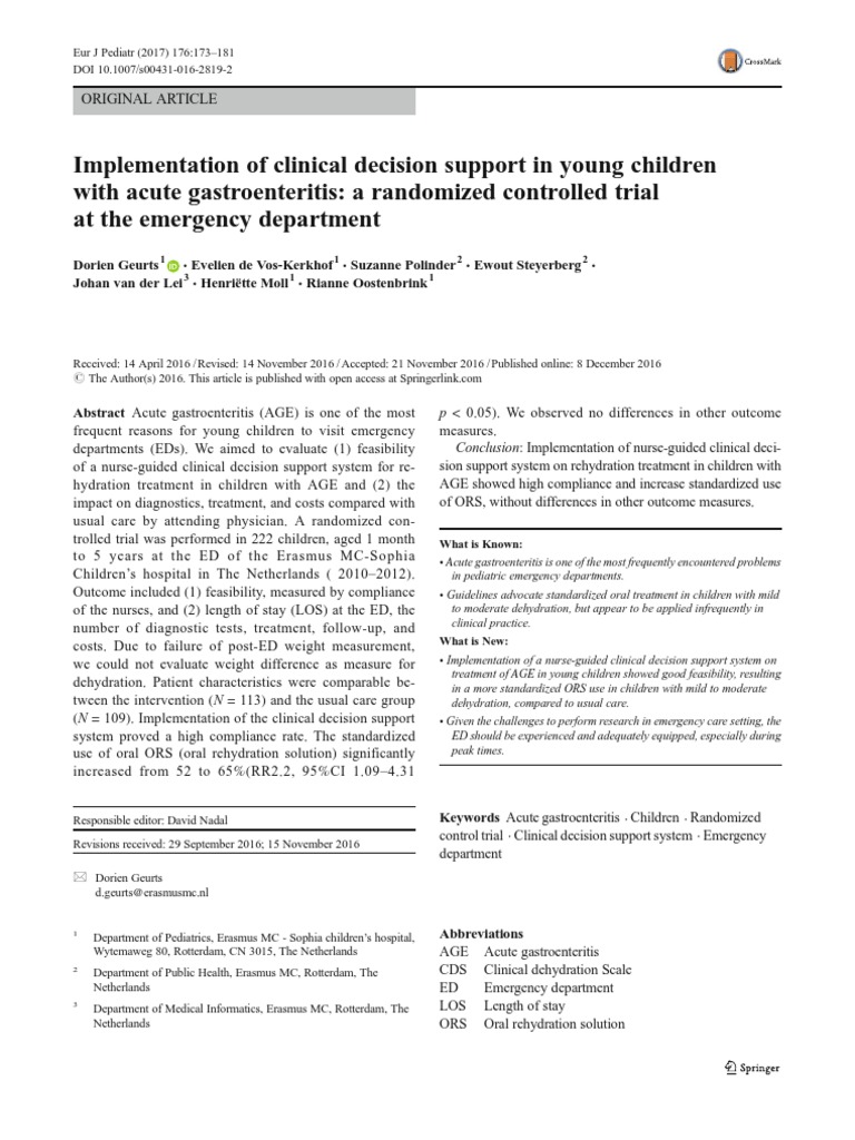 Clinical Decision Support for Pediatric AGE | PDF | Clinical Trial ...