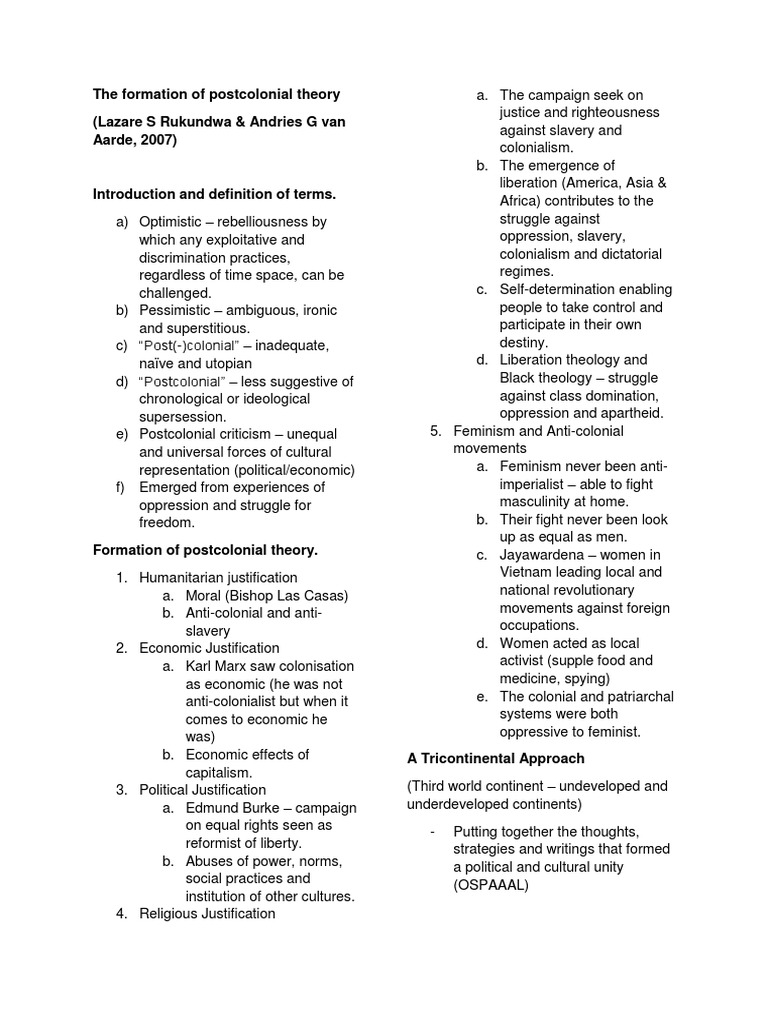 Formation of Postcolonial Theory Explained | PDF | Postcolonialism ...