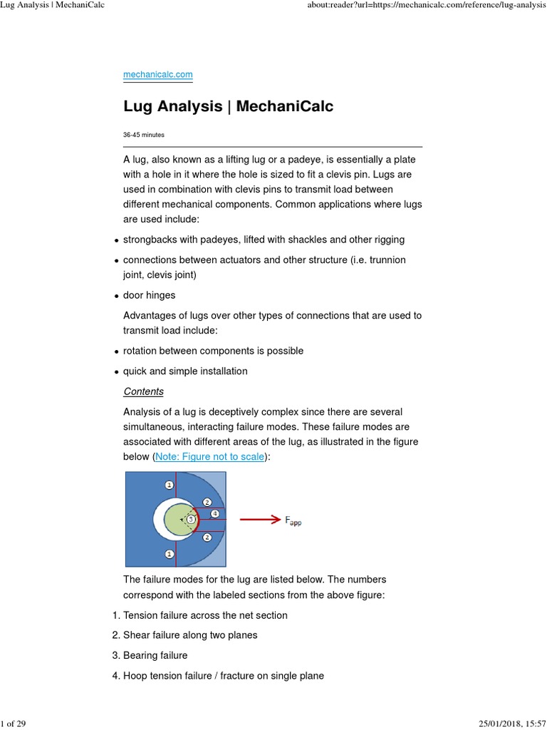 Lug Analysis and Failure Modes | PDF | Strength Of Materials | Bending