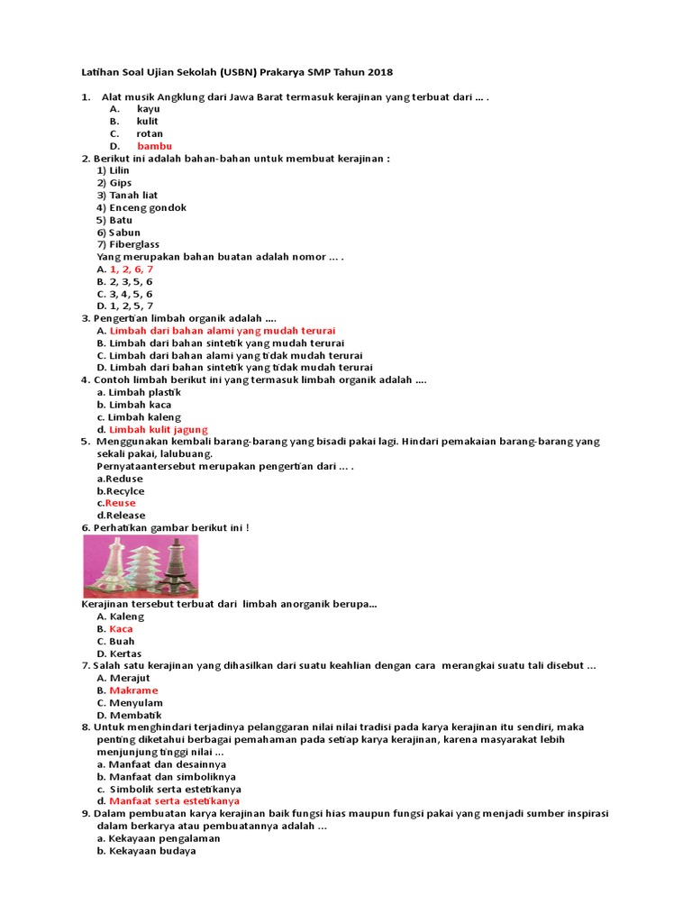 Latihan Soal Usbn Prakarya Smp Tahun 2018 1