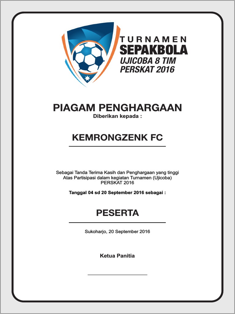 Piagam Turnamen Perskat 2016