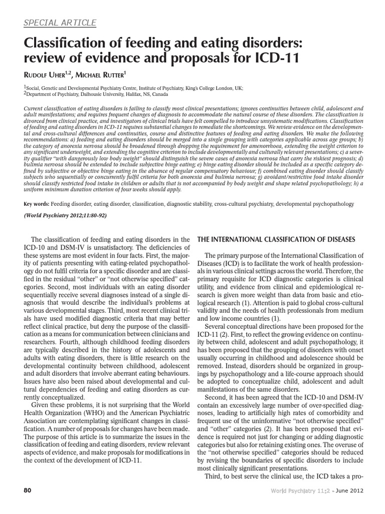 Classification of Feeding and Eating Disorders PDF Eating Disorder