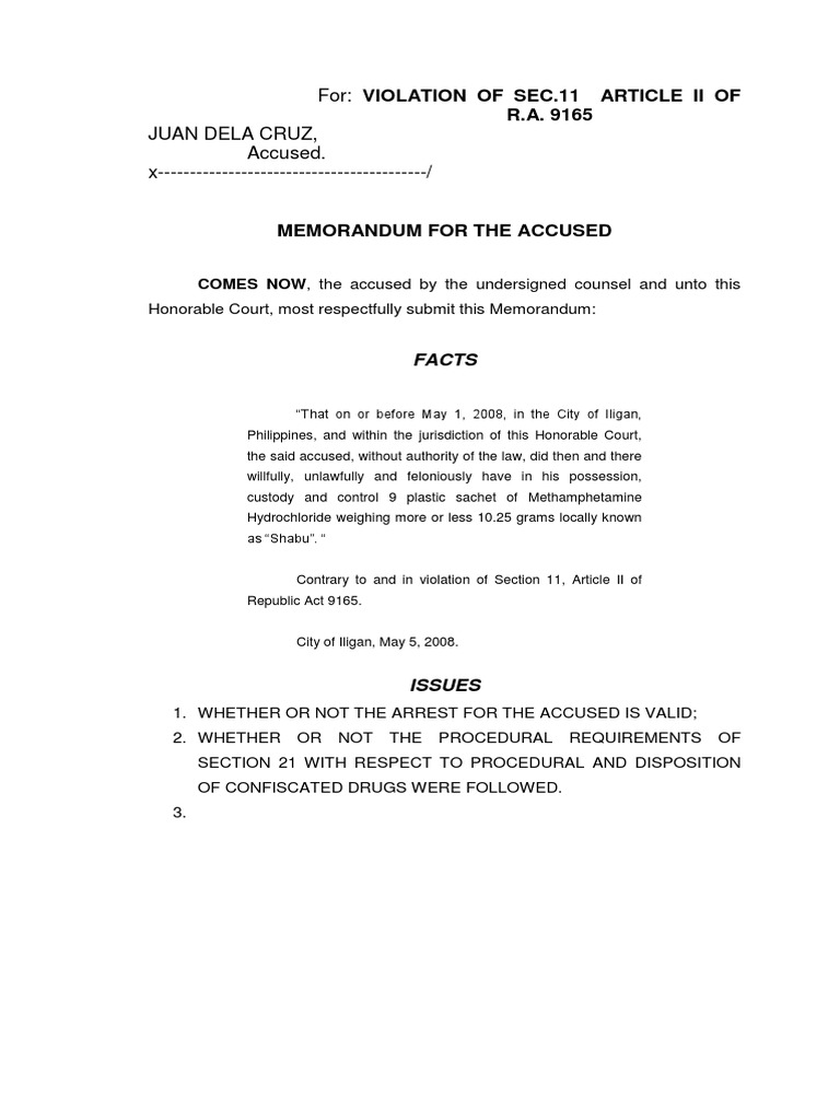 Memorandum For The Accused | PDF