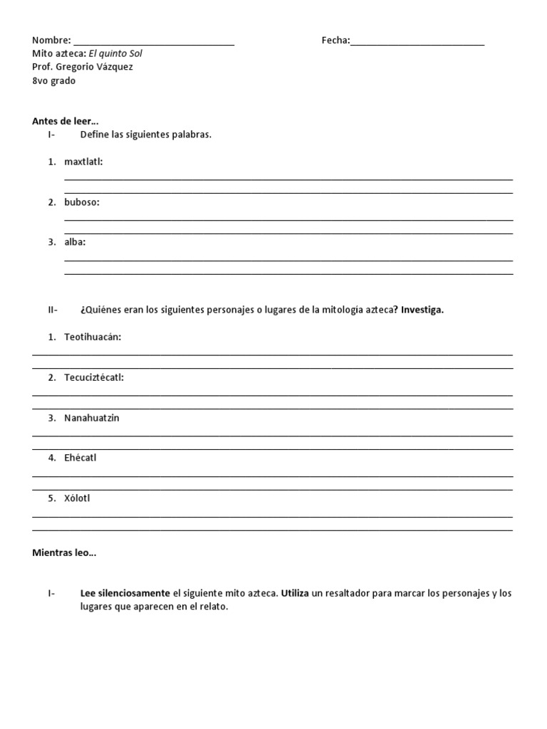 El Quinto Sol Actividades PDF Antropología De La Religión