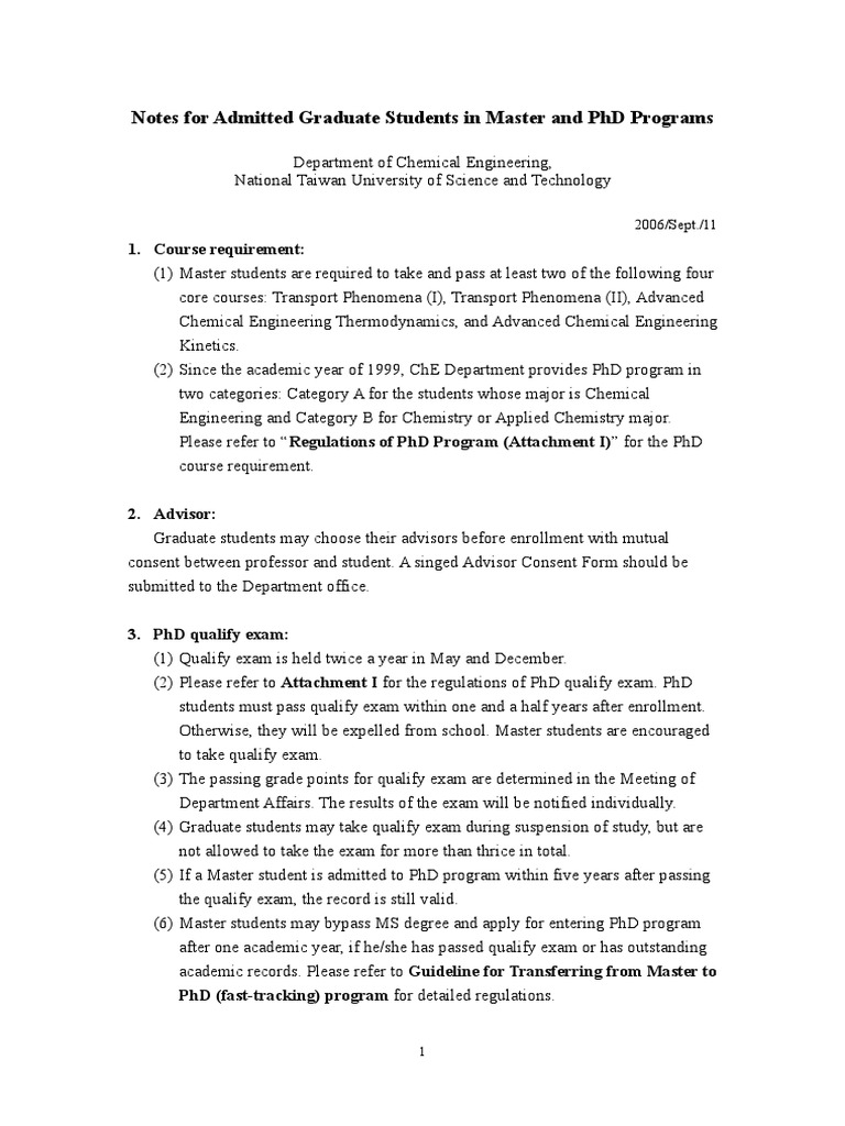 Graduate Program Guidelines for ChE Students | PDF | Doctor Of ...
