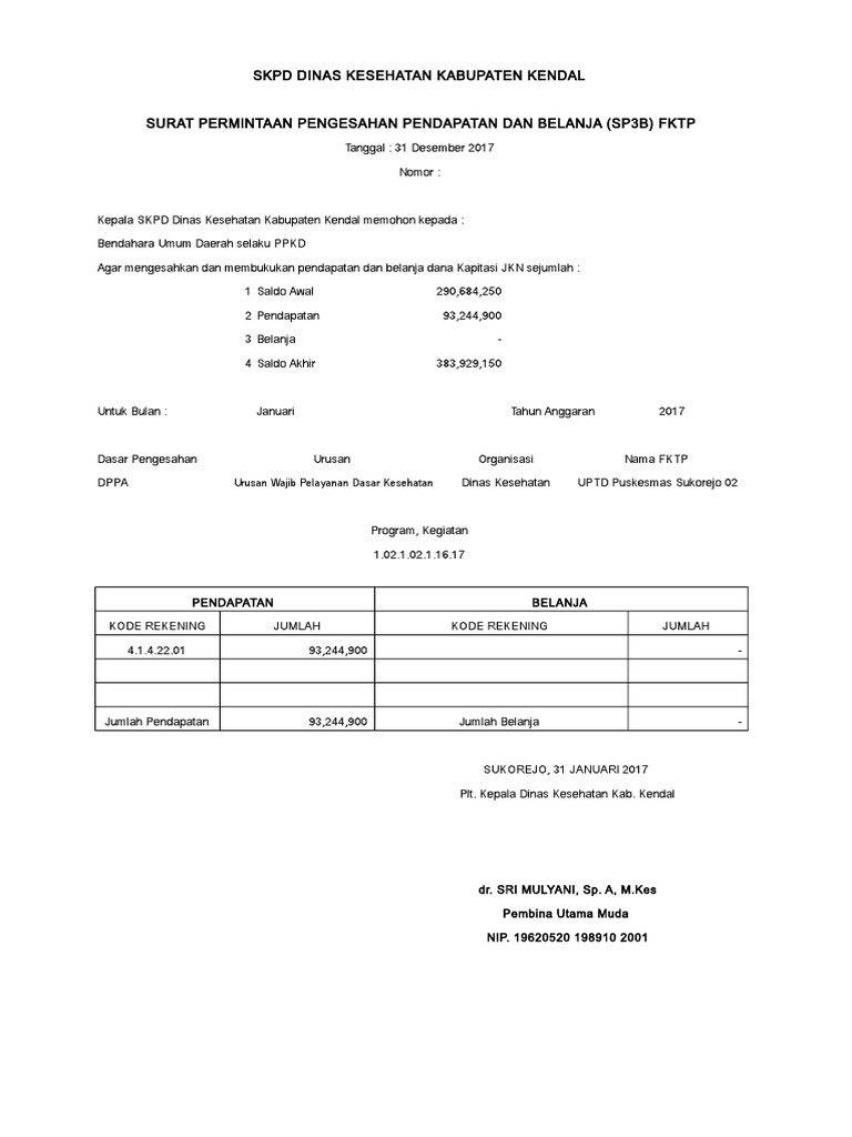 SP3B Dinas Kesehatan Kendal 2017 | PDF