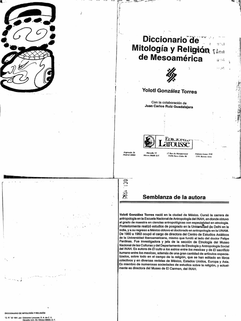 Gonzalez Diccionario Mitologia Y Religion Mesoamerica 1991