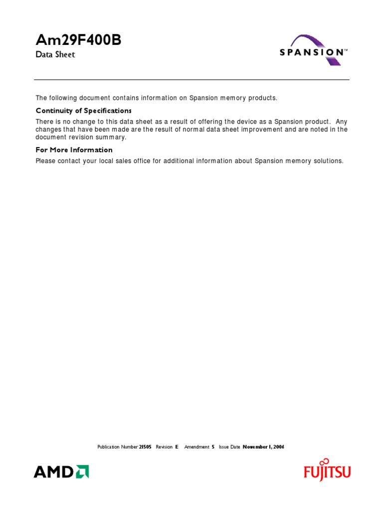 Am29F400B: Data Sheet | PDF | Flash Memory | Booting