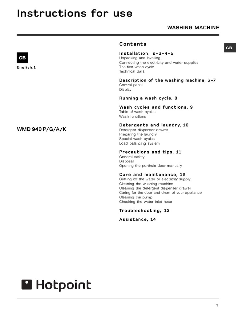 Instructions For Use: Washing Machine | PDF | Ac Power Plugs And ...