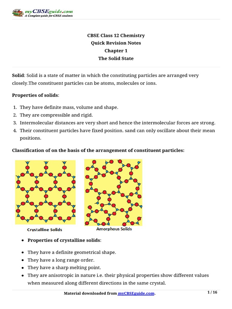12 Chemistry Notes Ch01 The Solid State | PDF | Semiconductors ...