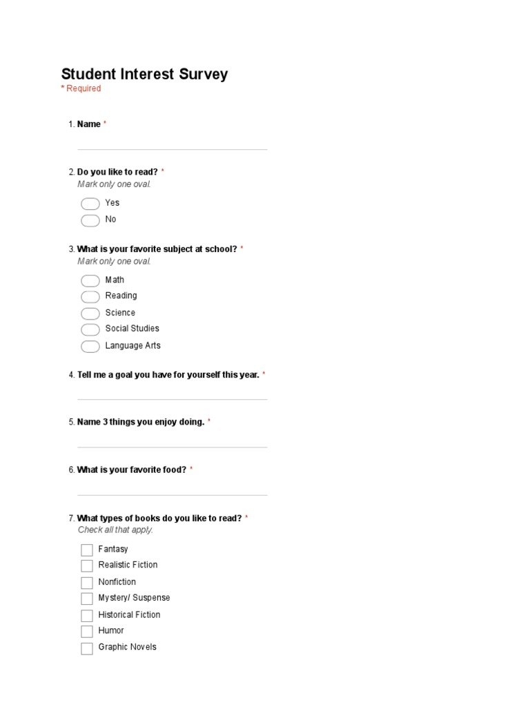 Student Interest Survey Google Forms PDF