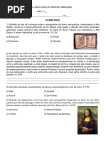 Prova de arte 7 Ano EXAME