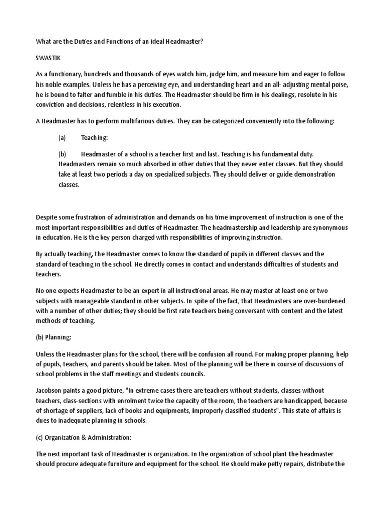 Duties Of Principal | Pdf | Head Teacher | Teachers